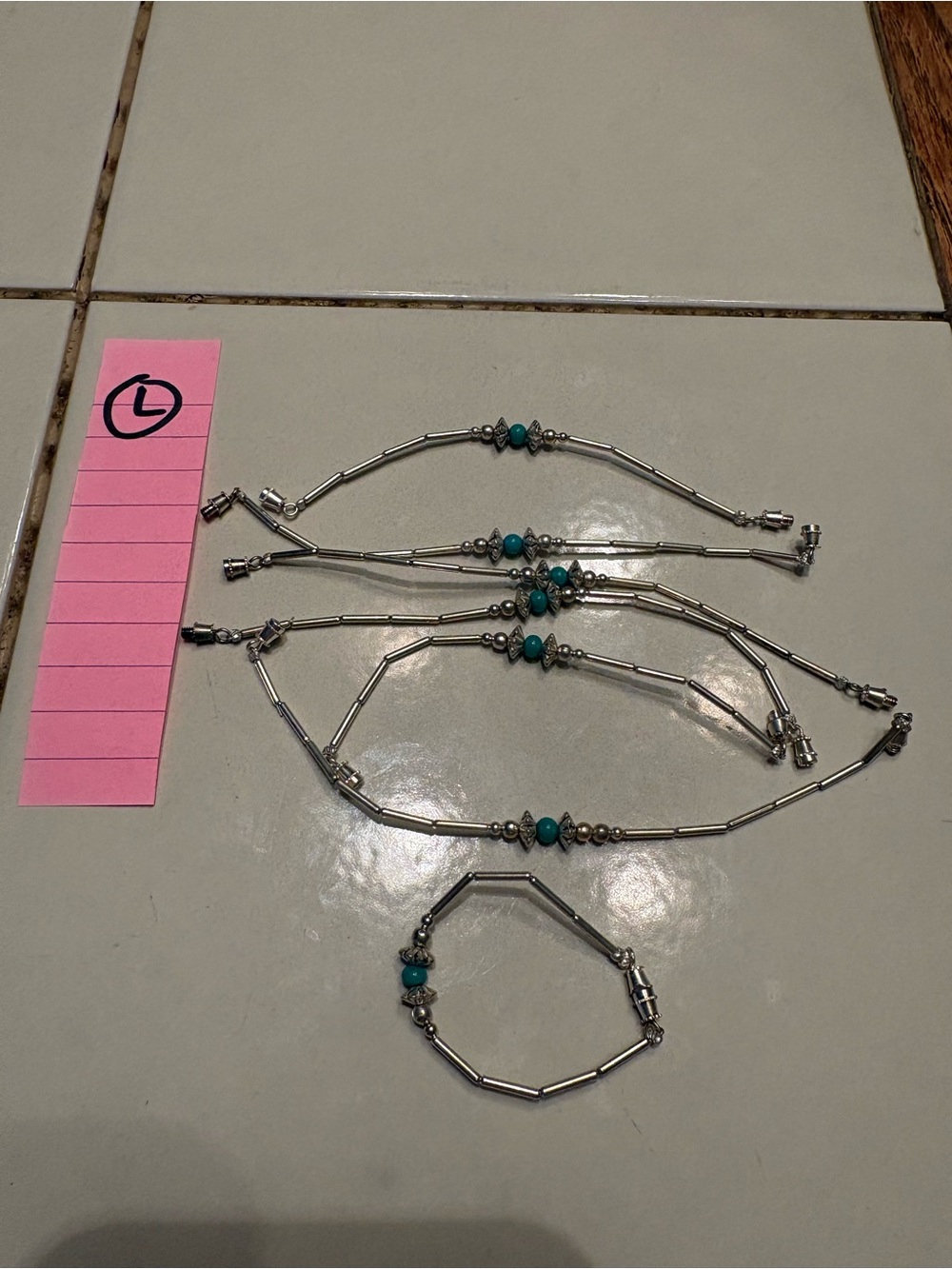 7 Silver-Tone Bracelets with Turquoise Accent Beads